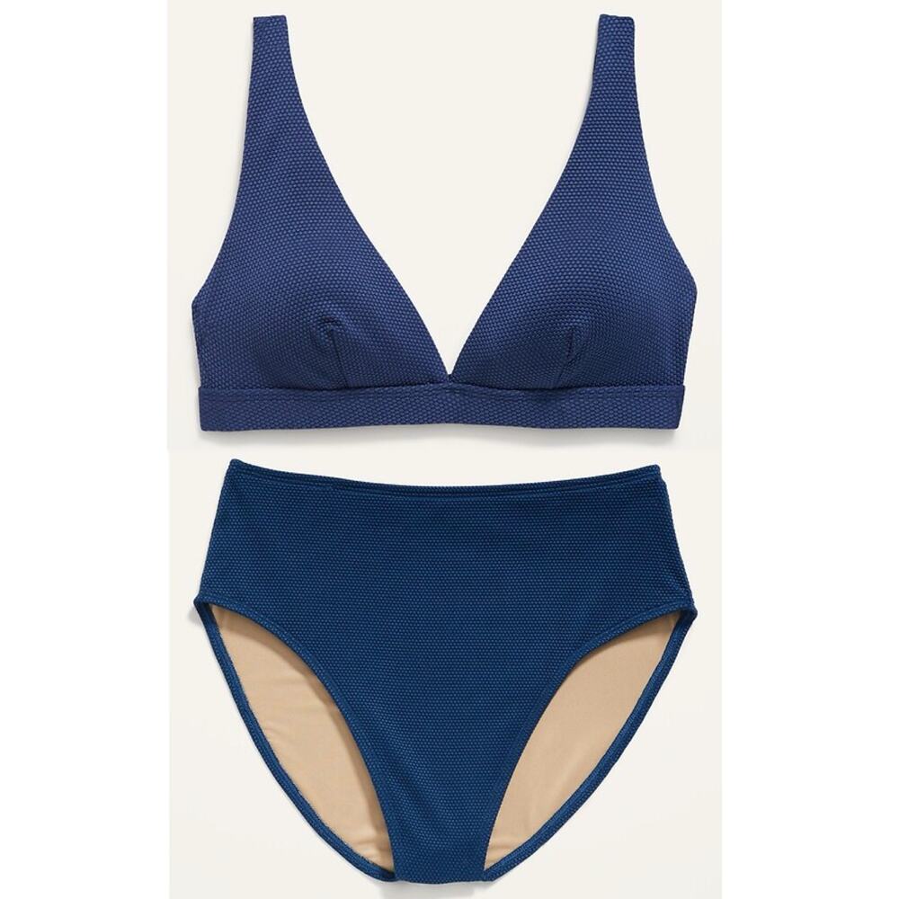 🧺 5 for $25 Sale Old Navy Piqué Blue 2 Piece Bikini Swimsuit Large Plunge